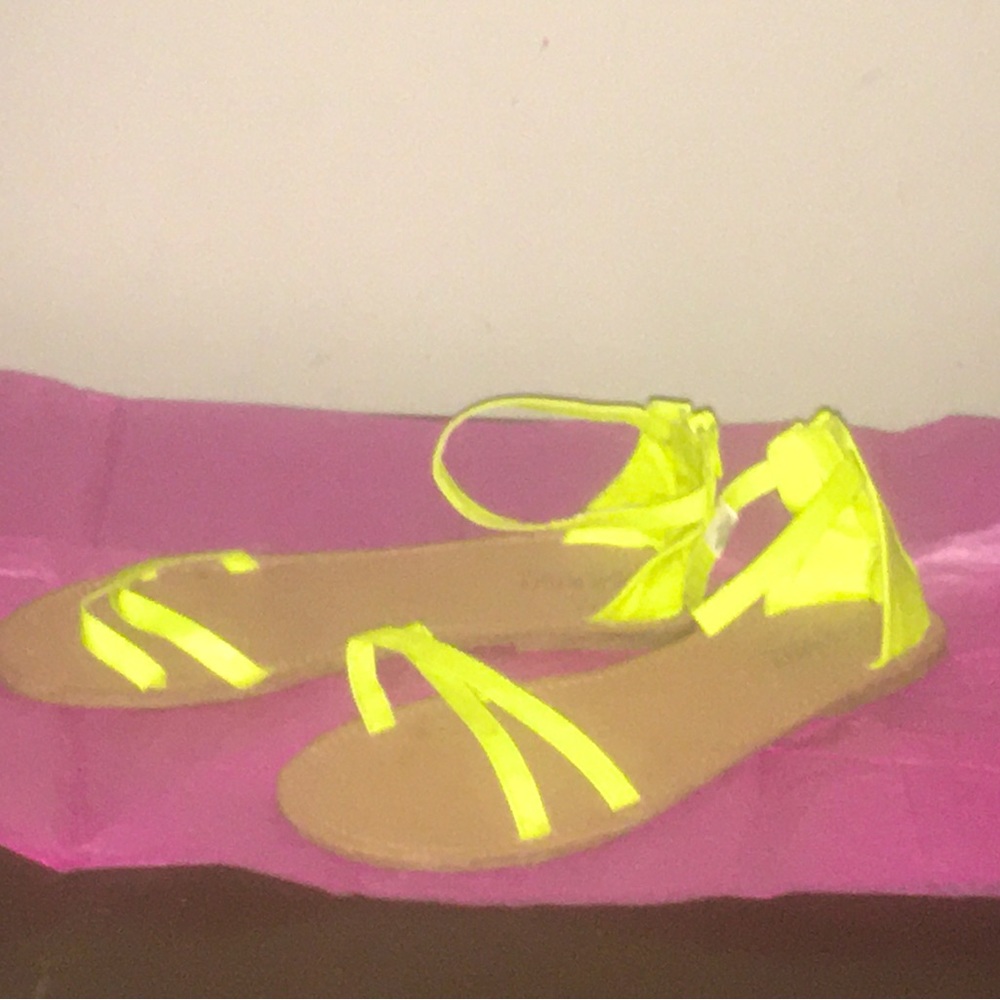 Neon yellow cross strap gladiator sandals